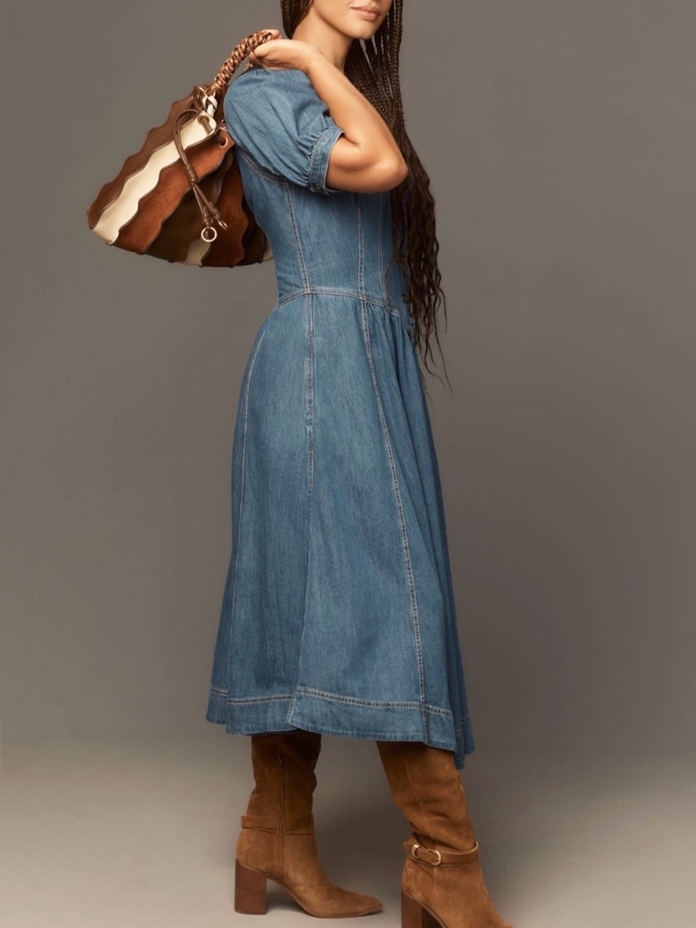 Anthropologie Pilcro Short-Sleeve Denim Midi
Shirt Dress 8 (labeled 14) - Picture 3 of 12